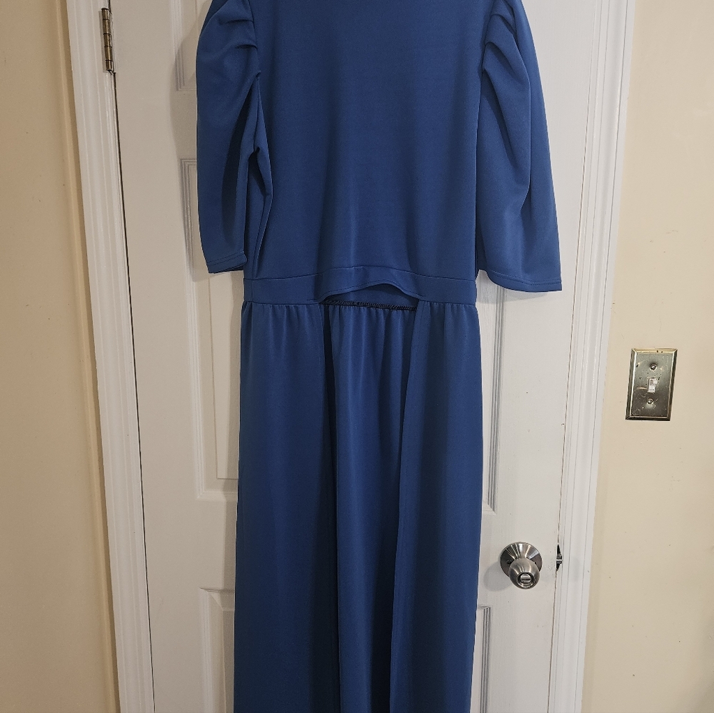 Blue Women's Maxi Top with Puff Sleeve Detail